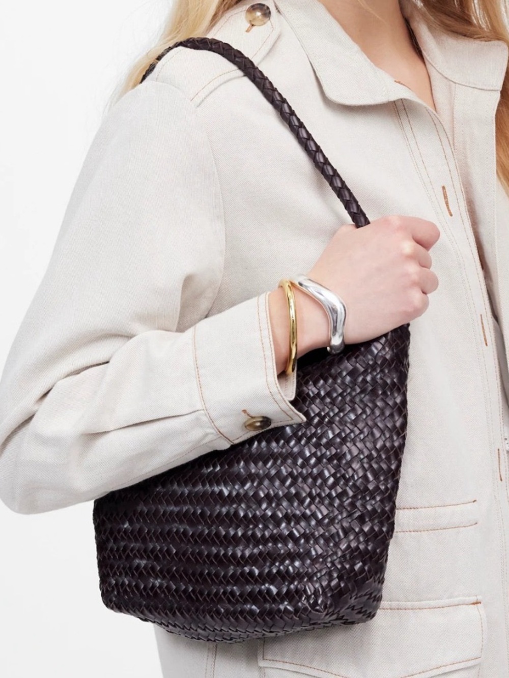 NWT Madewell The Signature Woven Shoulder Leather Bag - Picture 2 of 4